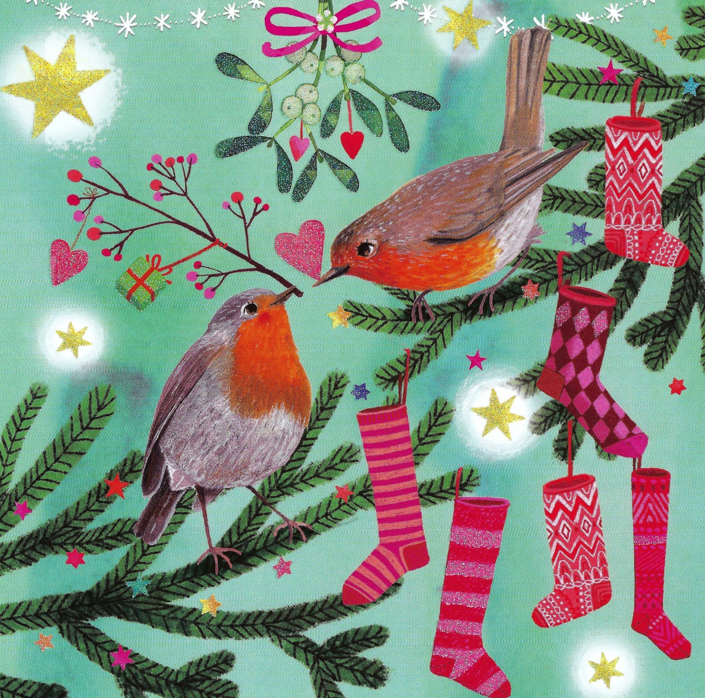 Edition Gollong - Mila Marquis - Christmas - Birds - Stockings - Mistletoe - Postcard