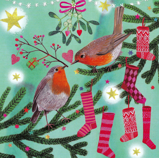 Edition Gollong - Mila Marquis - Christmas - Birds - Stockings - Mistletoe - Postcard