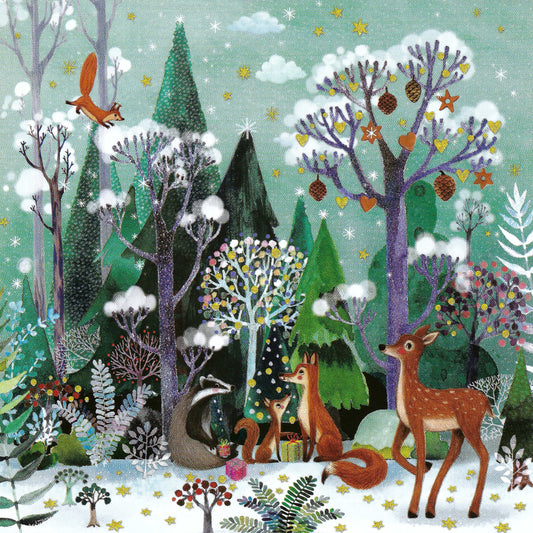 Edition Gollong - Mila Marquis - Forest - Animals - Winter - Postcard with glitter details