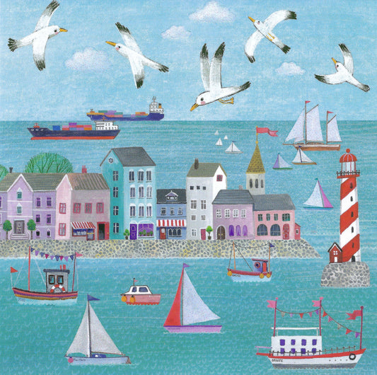 Edition Gollong - Mila Marquis - Sailboats - Sailing - Seagulls - Lighthouse - Postcard with glitter details
