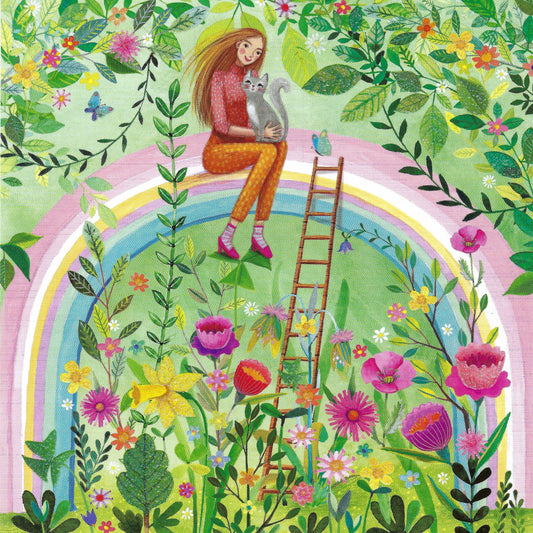Edition Gollong - Mila Marquis - Woman on Rainbow with Cat - Postcard