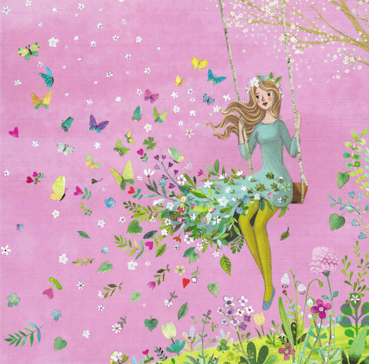 Edition Gollong - Mila Marquis - Woman on Swing - Butterflies - Flowers - Postcard