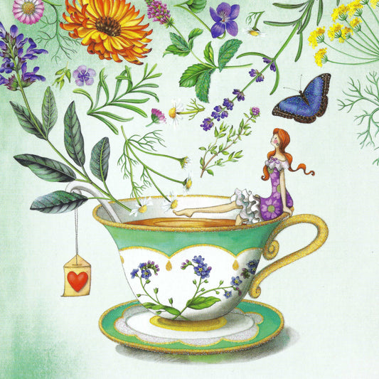 Edition Gollong - Nina Chen - Woman - Tea Cup - Flowers - Postcard