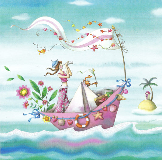 Edition Gollong - Nina Chen - Woman in Boat - Ocean - Sea - Postcard