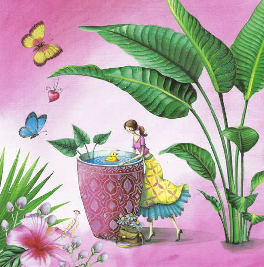 Edition Gollong - Nina Chen - Woman with Plant - Duck - Butterflies - Flowers - Postcard