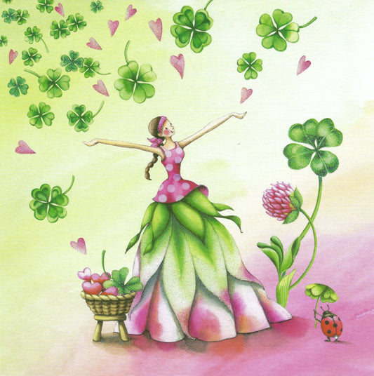 Edition Gollong - Nina Chen - Woman with Shamrocks and Hearts - Clovers - Postcard