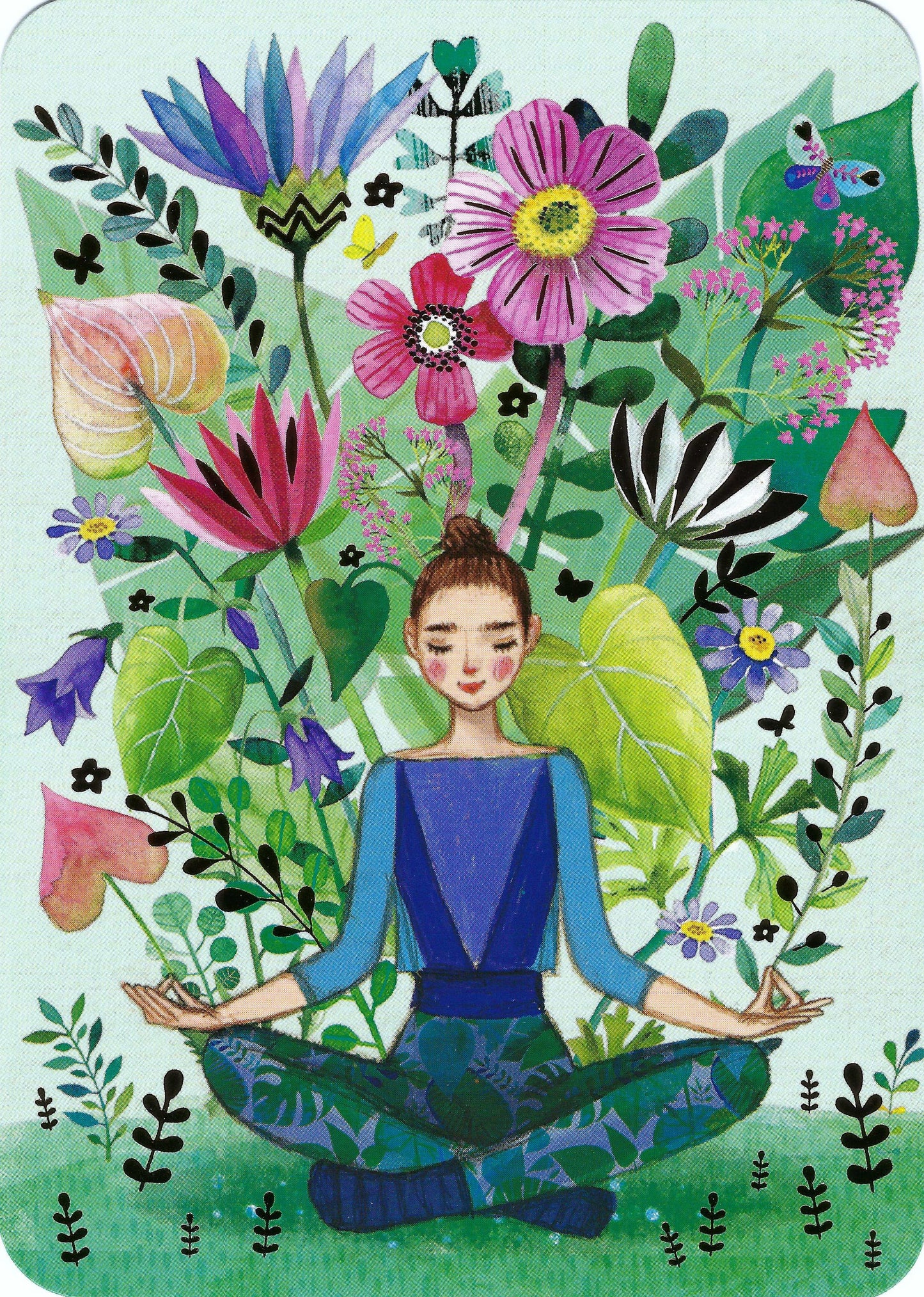 Edition Gollong -Mila Marquis - Woman - Yoga - Flowers - Garden - Postcard with gold foil details