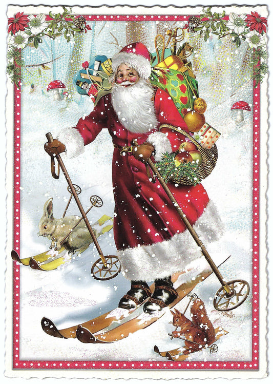 Edition Tausendschön - Christmas - Santa Skiing - Toys - Animals - Postcard