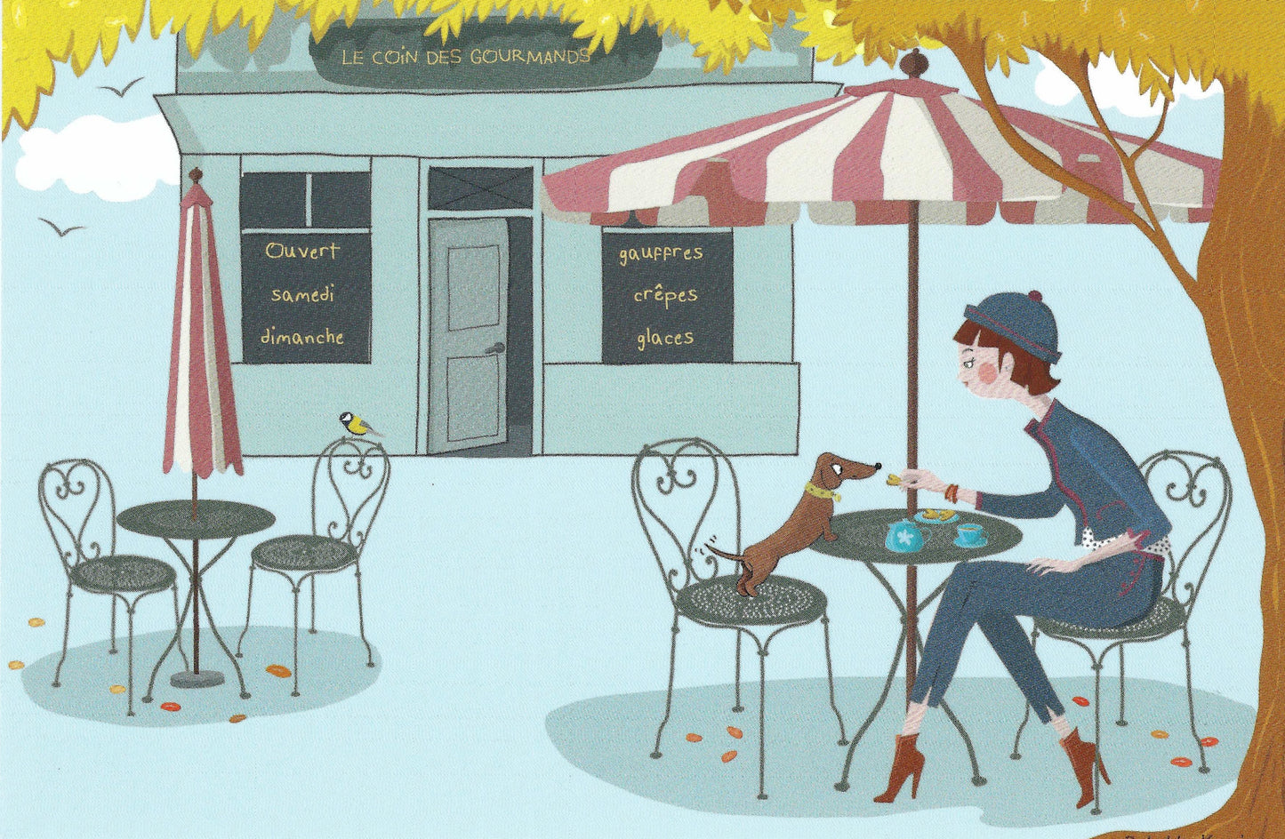 Editions Titi Pinson - Cafe - Dog - Coffee - Postcard