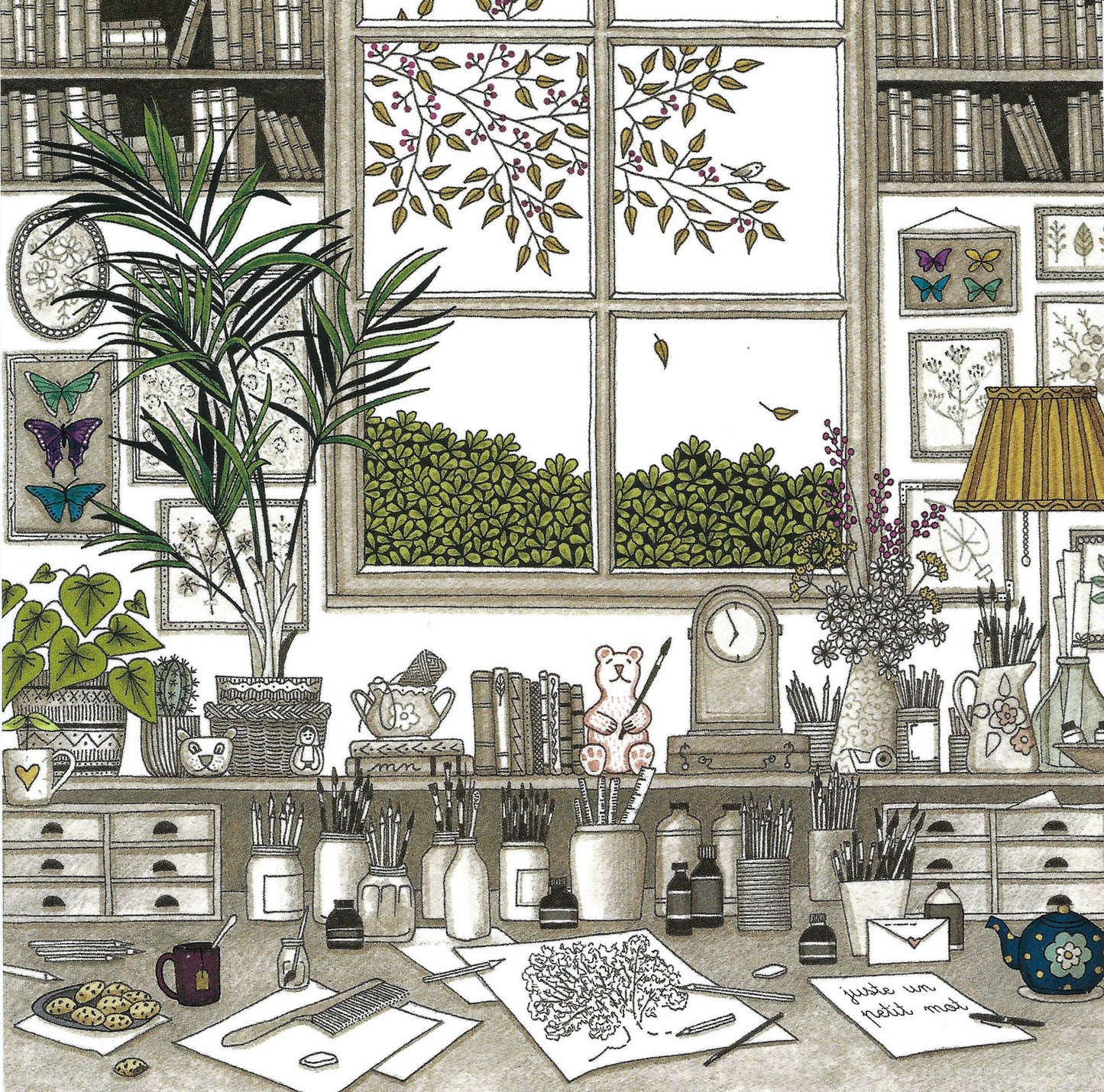 Editions Titi Pinson - Desk - Art Supplies - Plants - Bookshelf - Postcard