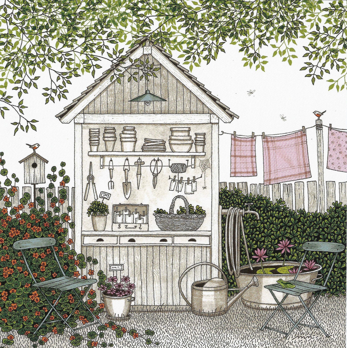 Editions Titi Pinson - Garden tools -Gardening - Garden Shed - Flowers - Clothesline - Postcard