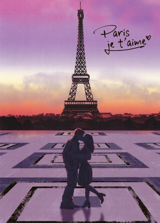 Editor - Art of Emotion - Destination Paris Postcard - Paris je Taime - Eiffel Tower - Couple - Love - Kiss - Postcard with gold foil details