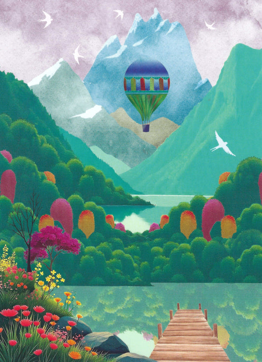 Editor - Art of Emotion - Lake - Mountains - Hot Air Balloon - Flowers - Postcard
