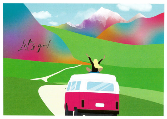 Editor - Art of Emotion - Let's Go - VW Van - Road Trip - Mountains - Postcard with foil details