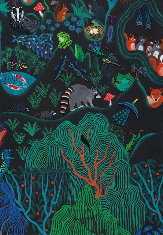 Editor - Art of Emotion Postcard - Selva Utopia - Nighttime Nature - Critters - Forest - Postcard with varnish details