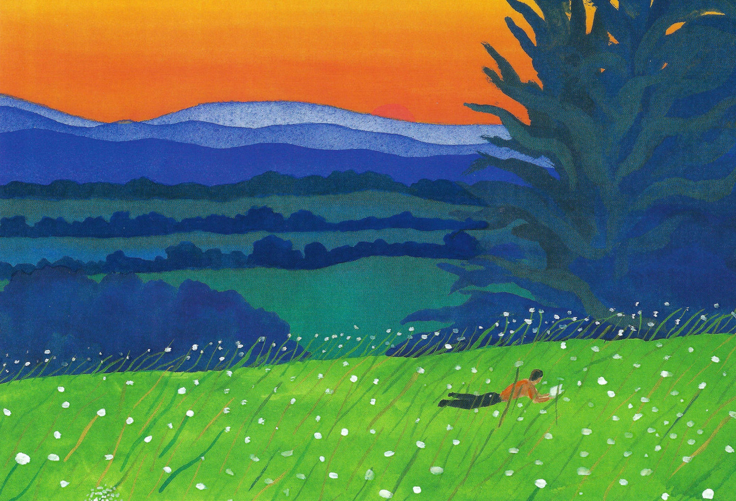 Editor - Art of Emotion - Fields of Stillness - Nature - Sunset - Mountains - Postcard with varnish details