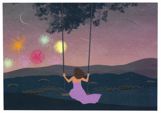 Editor - Art of Emotion - Swing - Night Sky - Fireworks - Postcard with foil details