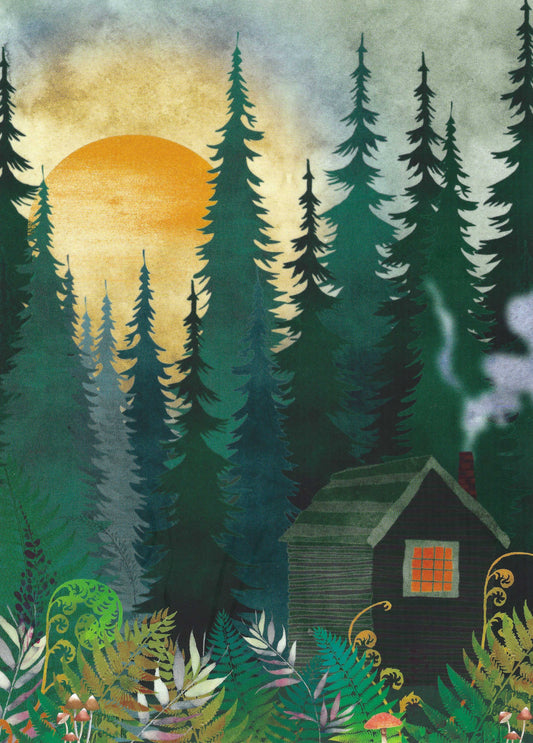 Editor - Art of Emotion - Cabin - Trees - Sunset - Postcard