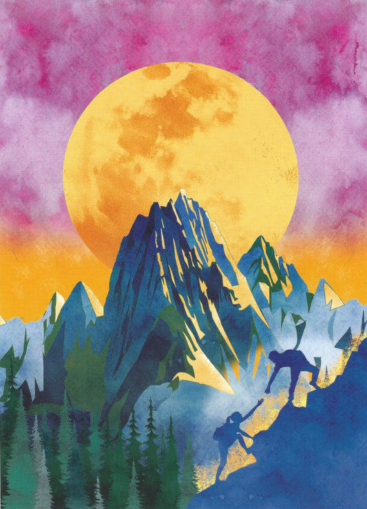 Editor - Art of Emotion - Hiking - Hikers - Mountains - Full Moon - Postcard