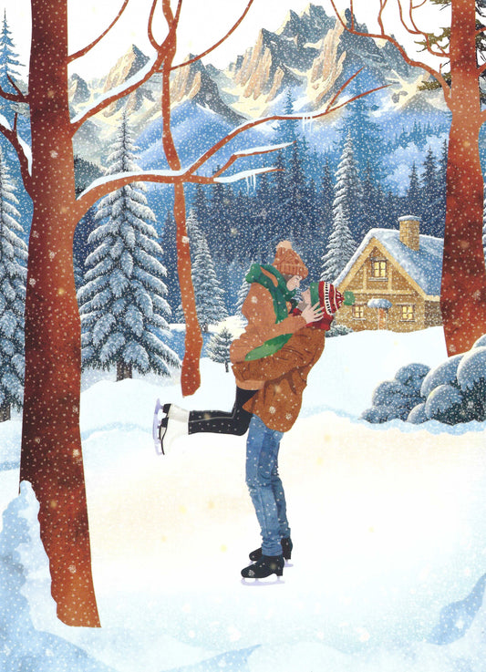 Editor - Art of Emotion - Ice Skating - Couple - Mountains - Snow - Postcard