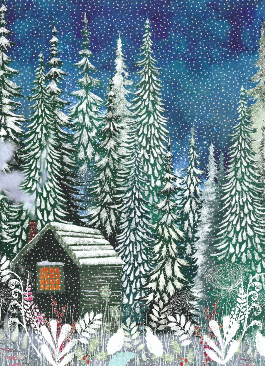 Editor - Art of Emotion - Snow - Cabin - Trees - Woods - Nature - Postcard