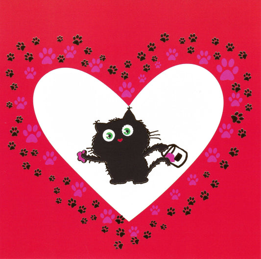 Editor - Black Cat - Heart - Paw Prints - Postcard with foil details