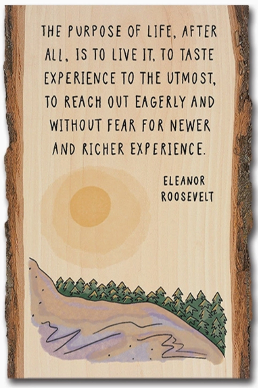 Wooden postcard with Eleanor Roosevelt quote and nature illustration