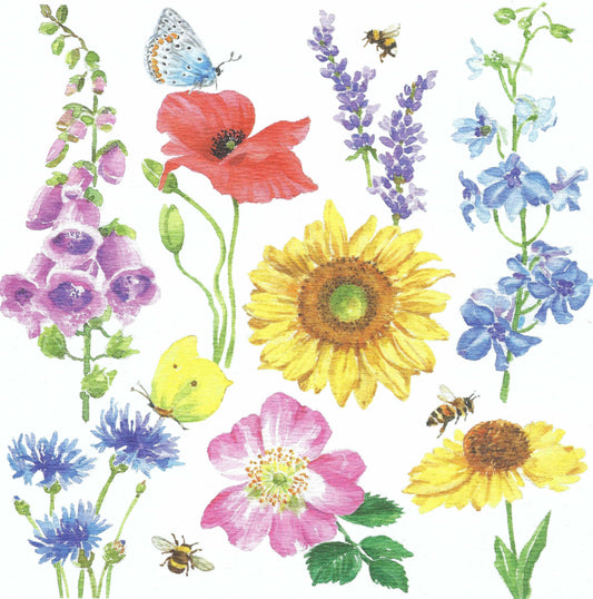 Flowers Bees and Butterflies by Carola Pabst - Edition Gollong featuring flowers, bees and butterflies on a white background