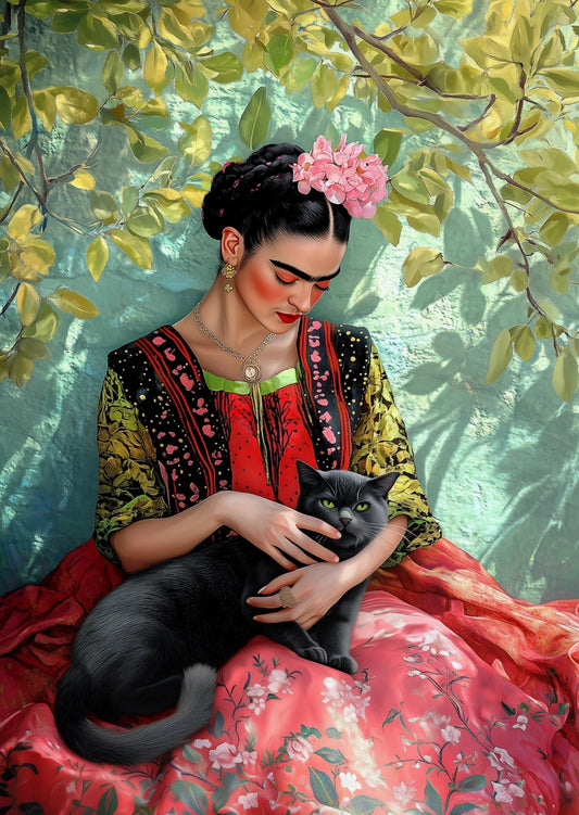 Fripperies - Frida Kahlo - Cat Cuddles - Postcard