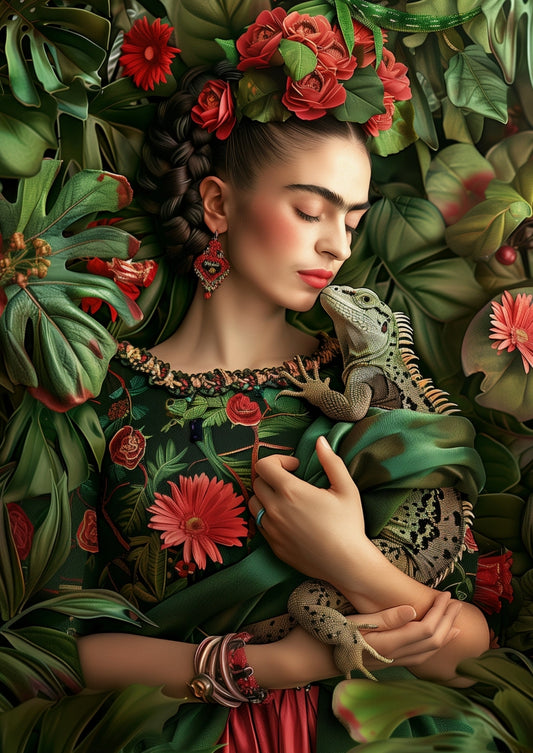Fripperies - Frida Kahlo - Lizard - Iguana - Postcard
