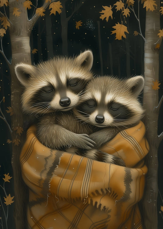 Fripperies - Raccoons - Cuddle Time - Postcard