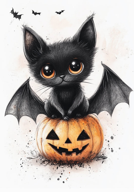 Halloween Postcard - Fripperies - Black Cat - Bat Cat - Postcrossing Postcard