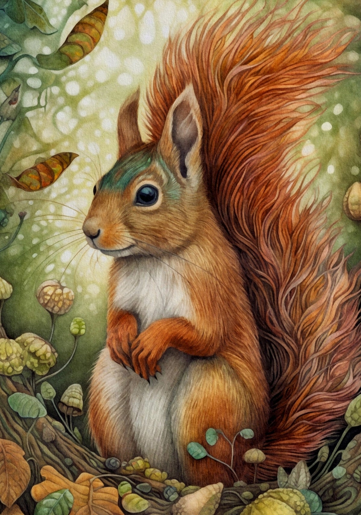 Squirrel postcard by Fripperies - Autumn colors - squirrel in a forest setting.