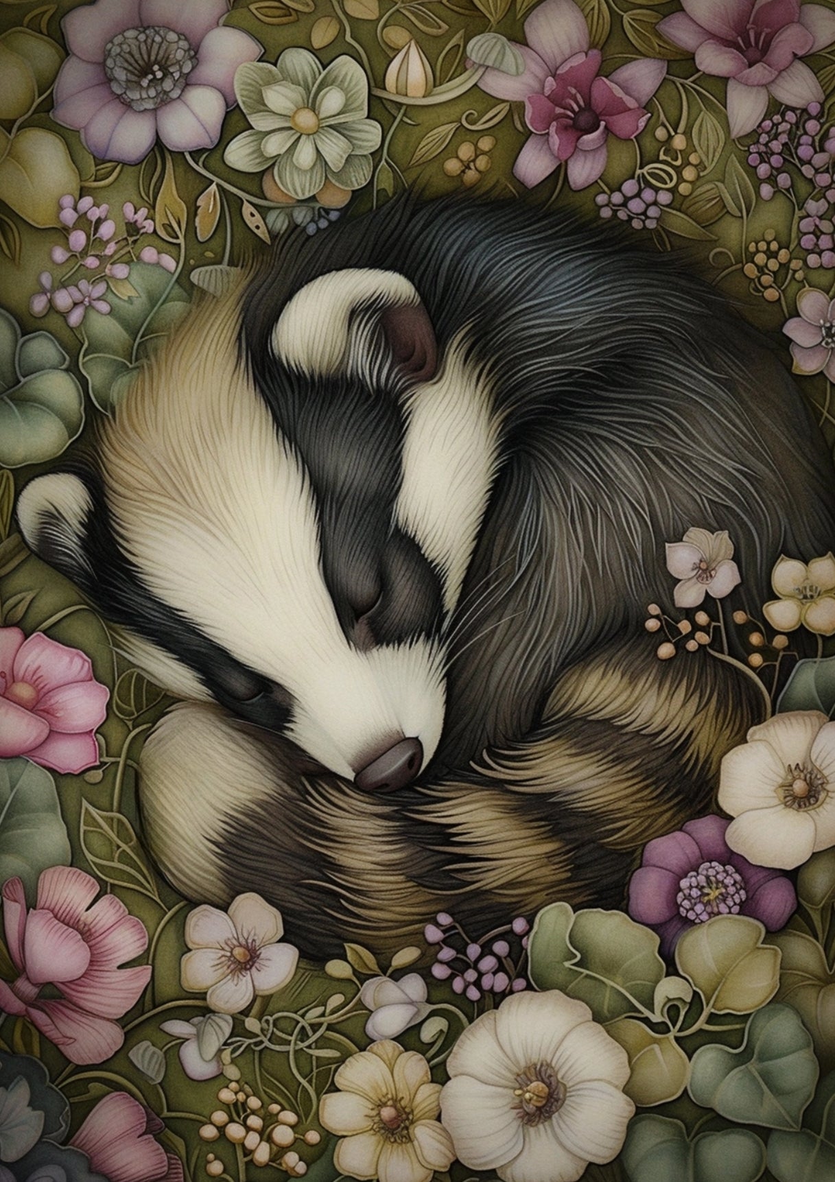 Fripperies - Badger - Flowers - Sweet Dreams - Postcard