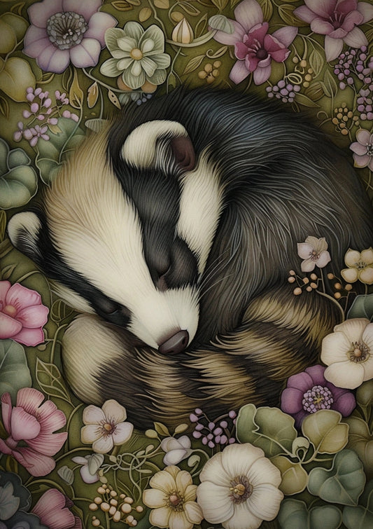 Fripperies - Badger - Flowers - Sweet Dreams - Postcard