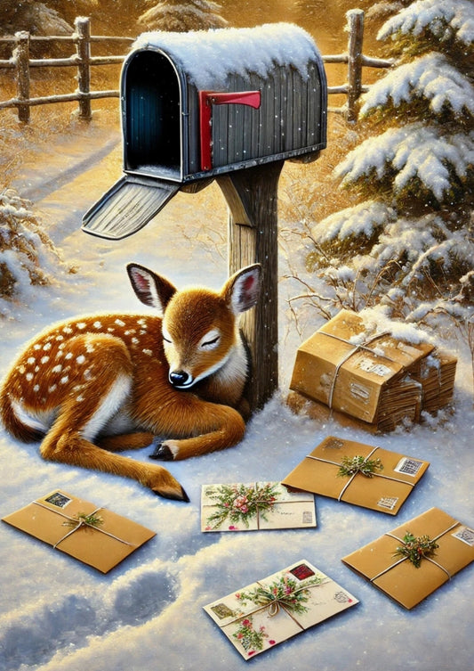 Fripperies - Winter Mail - Mailbox - Sleeping Fawn - Postcard