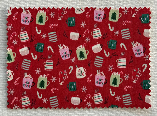 Festive Holiday Mugs - Hot Chocolate - Fabric Postcard