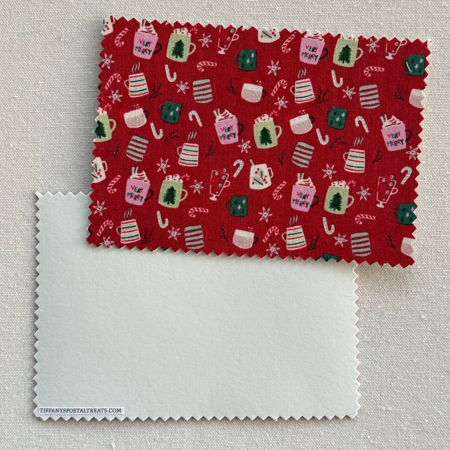 Festive Holiday Mugs - Hot Chocolate - Fabric Postcard