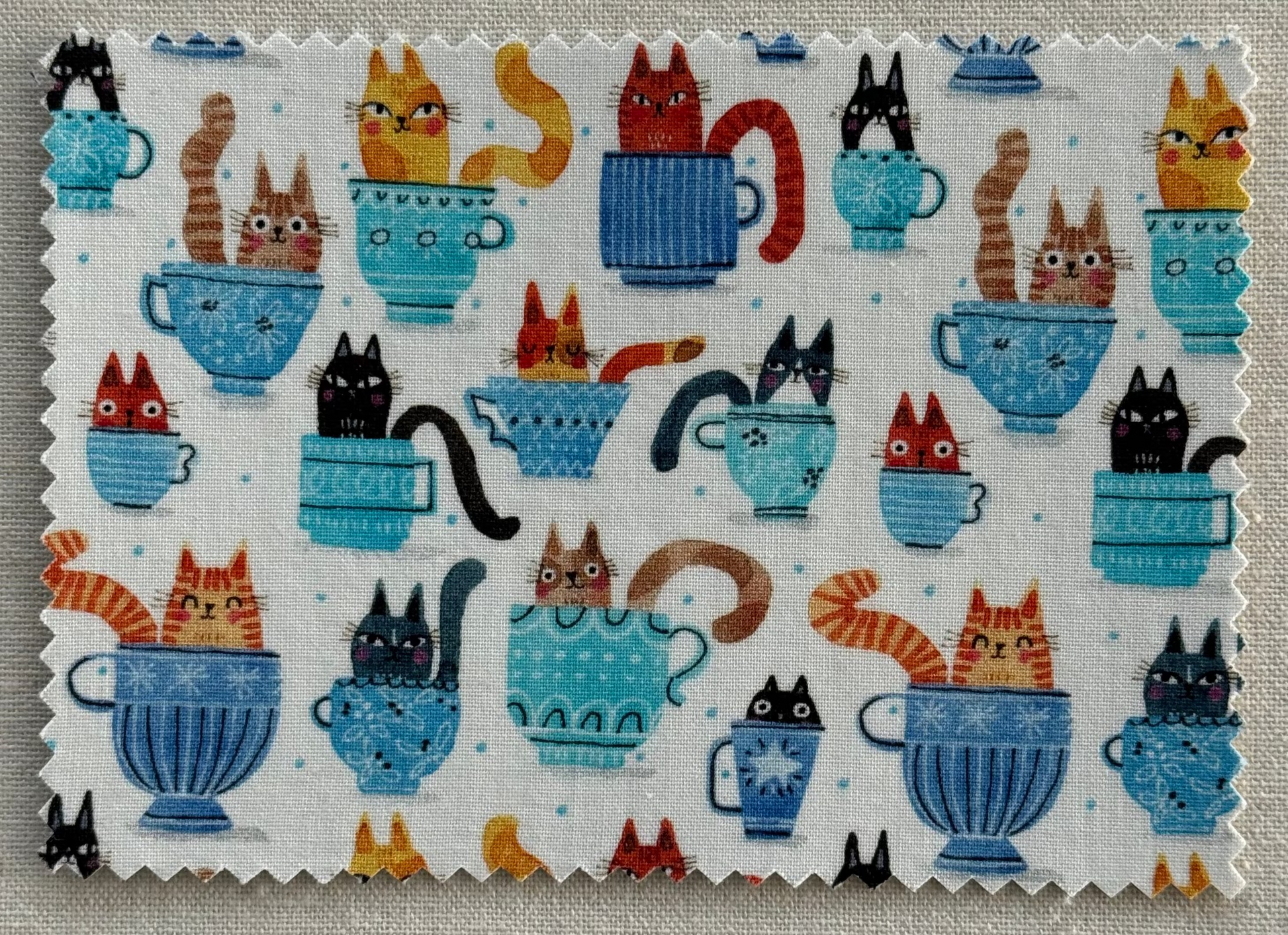 Cats in Teacups Fabric Postcard