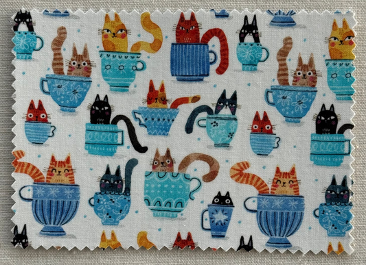 Cats in Teacups Fabric Postcard