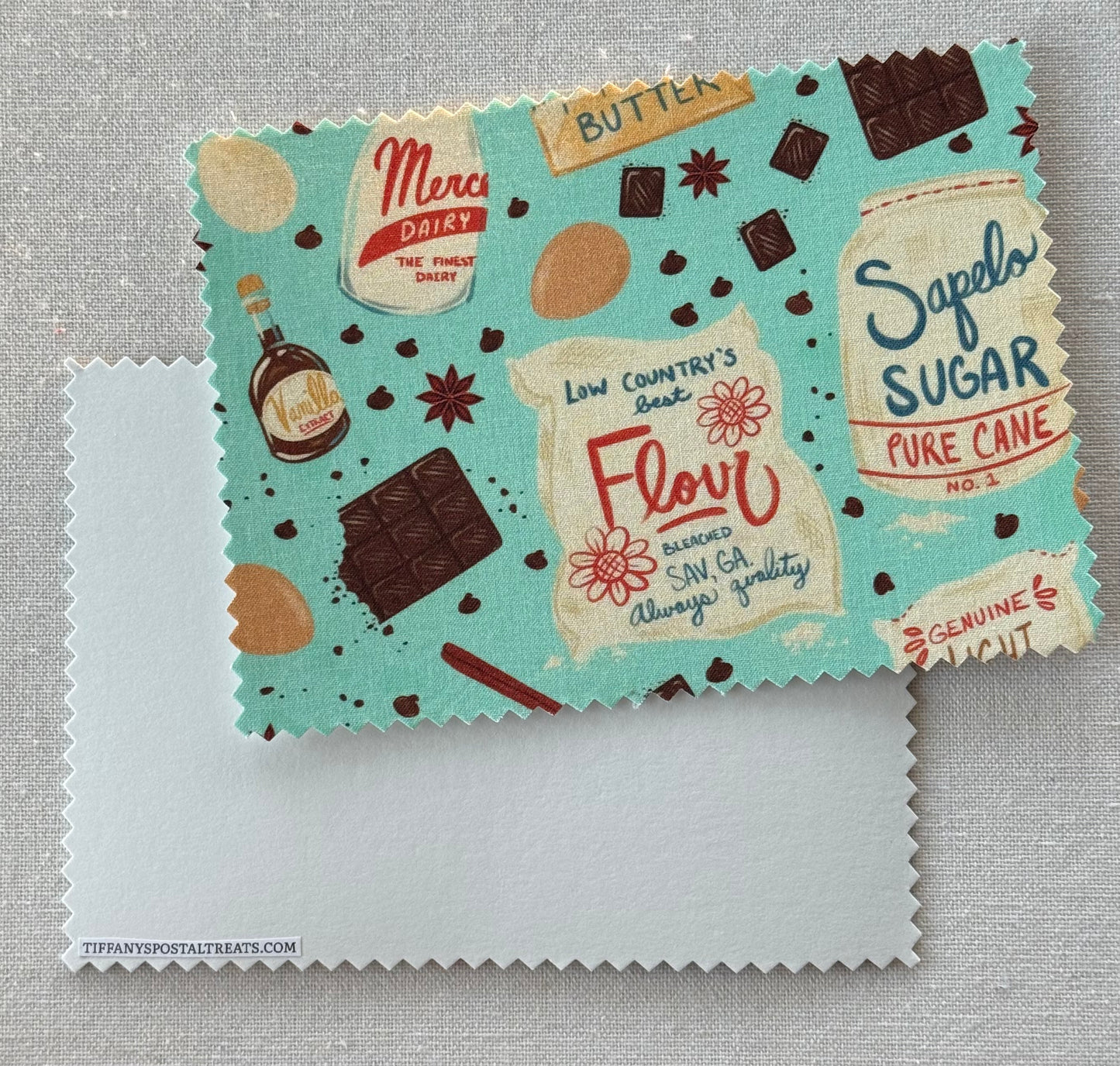 Retro Style Baking Ingredients Fabric Postcard