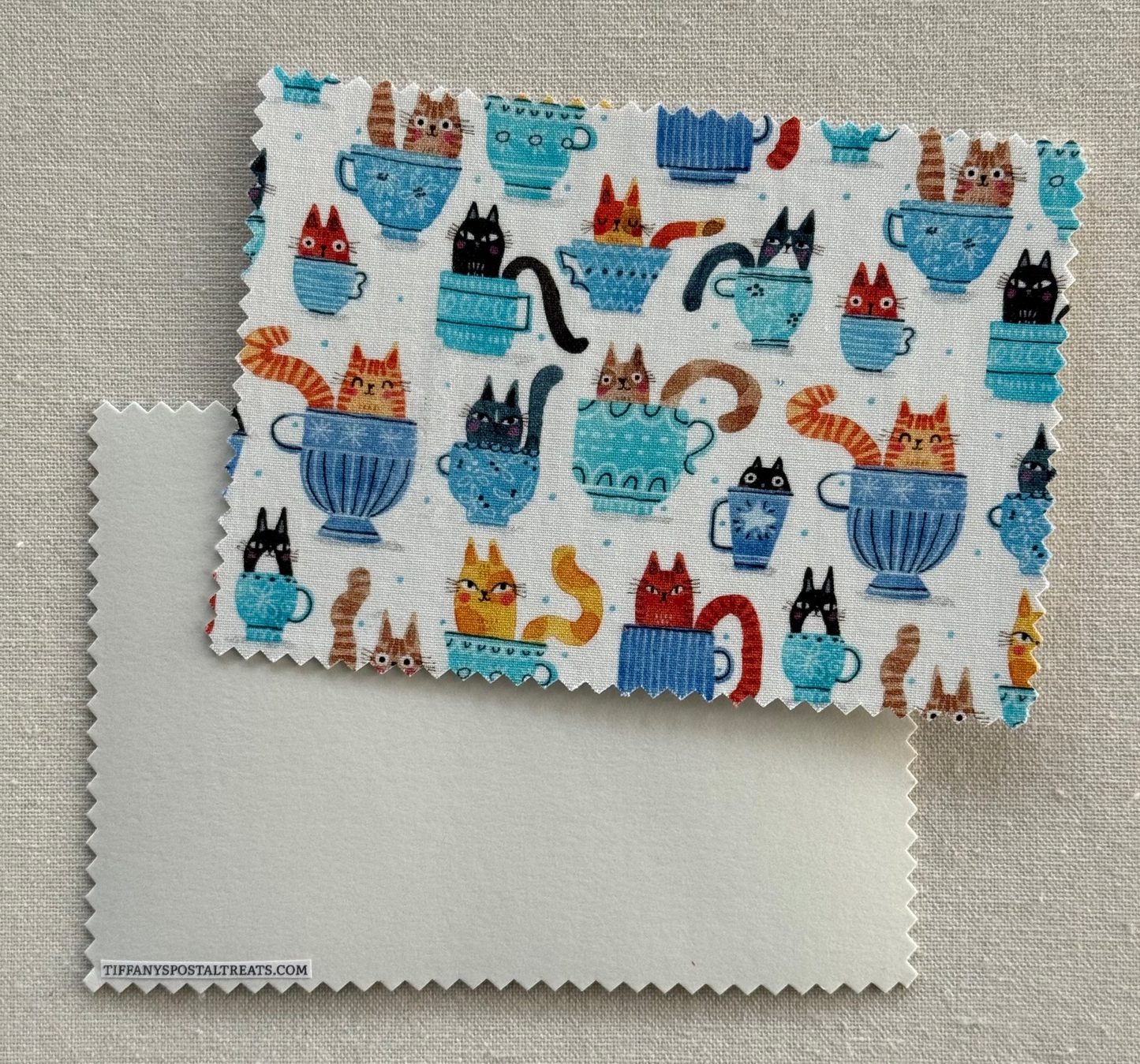 Cats in Teacups Fabric Postcard