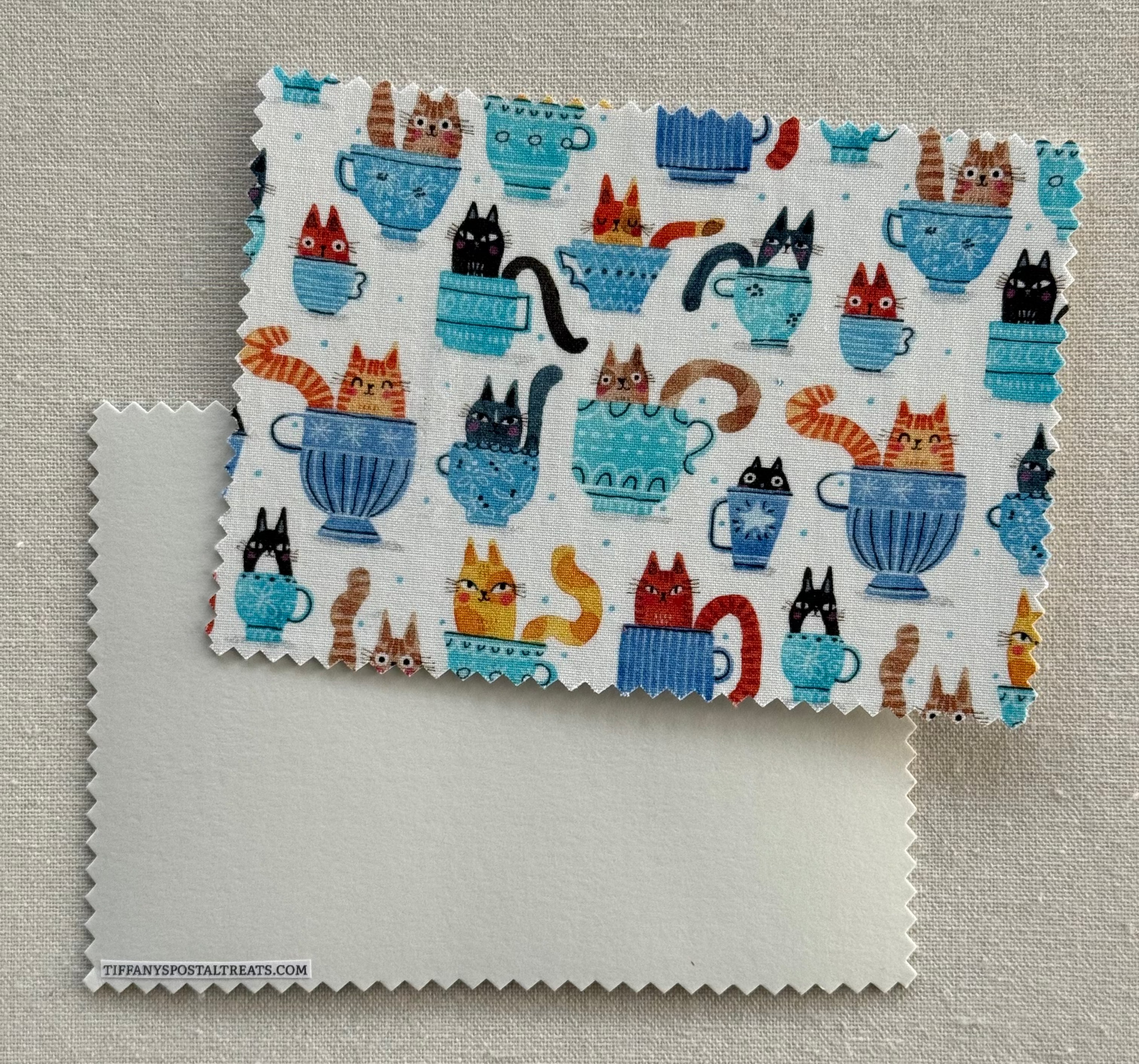 Cats in Teacups Fabric Postcard