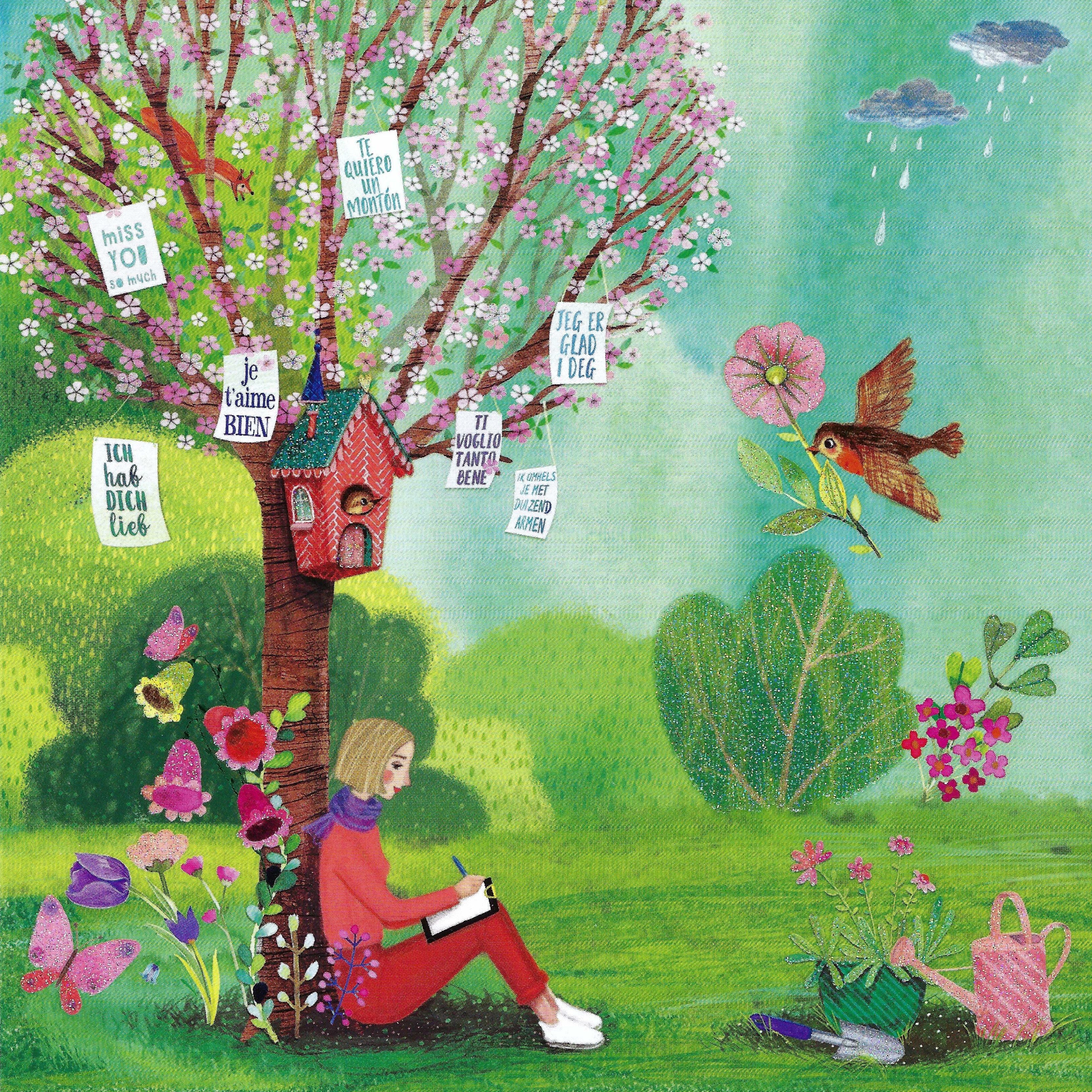 Girl Writing - Postcard by Mila Marquis - Edition Gollong with glitter ...