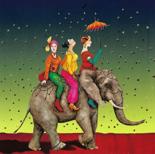 Elephant Postcard - Women Riding an Elephant by Group Editor