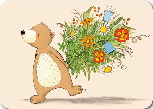 Bear with Bouquet of Flowers - Postcard by Gutrath Verlag
