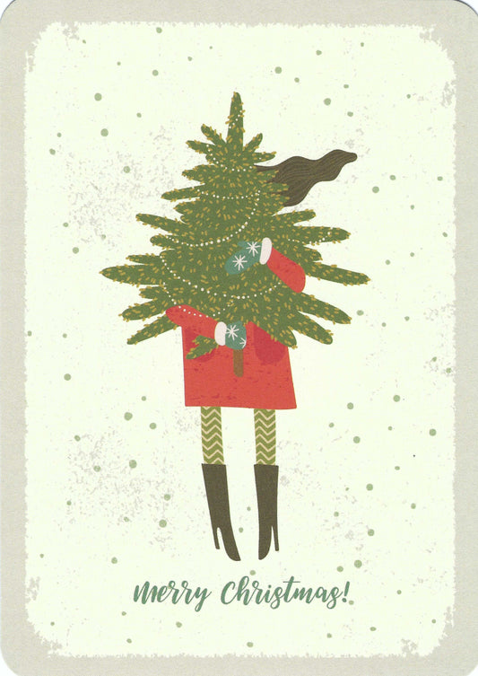 Christmas postcard by Gutrath Verlag featuring girl with Christmas tree; ideal for Postcrossing and holiday snail mail