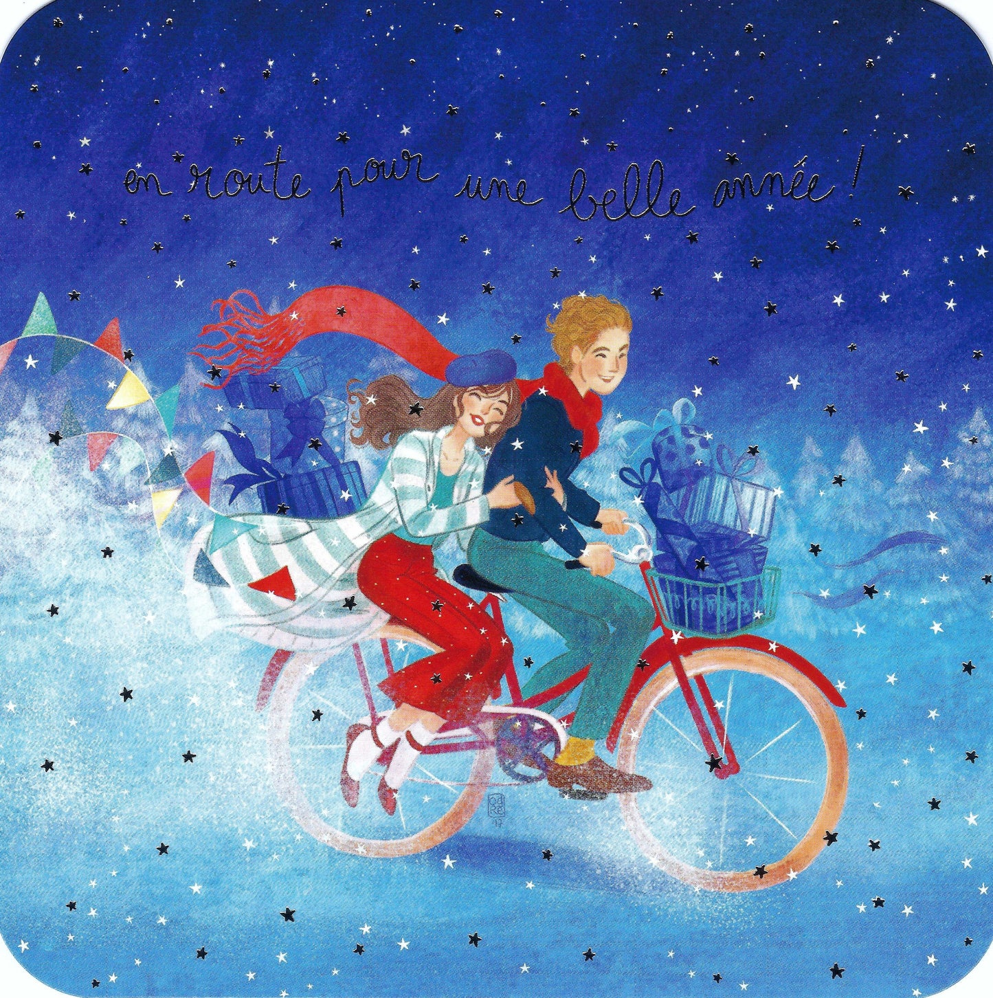 Happy New Year Postcard by Correspondances with silver foil details