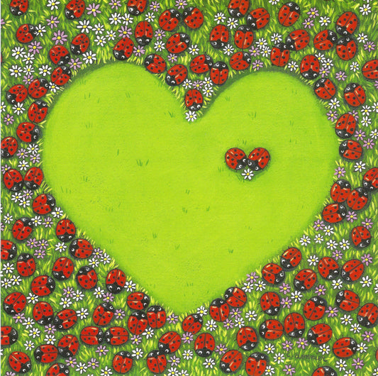 Heart Postcard with Flowers and Lady Bugs by Titi Pinson