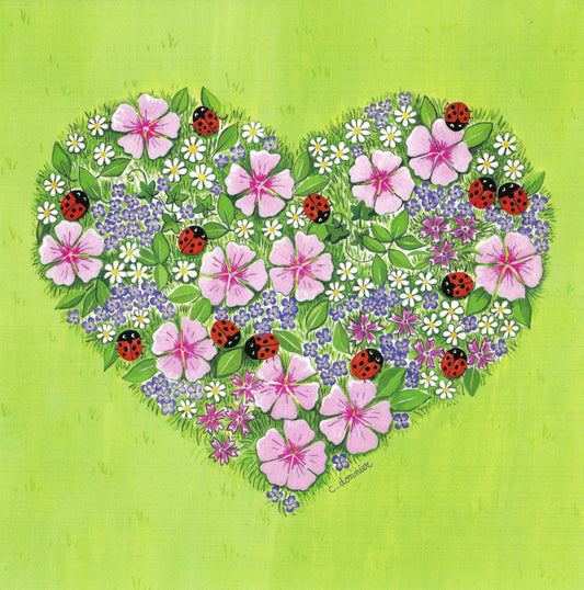 Heart Postcard with flowers and Lady Bugs by Titi Pinson